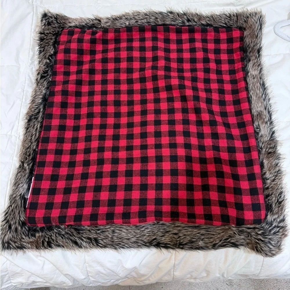 Faux Fur Buffalo Check Plaid Deer Throw Pillow Cover 22* 22